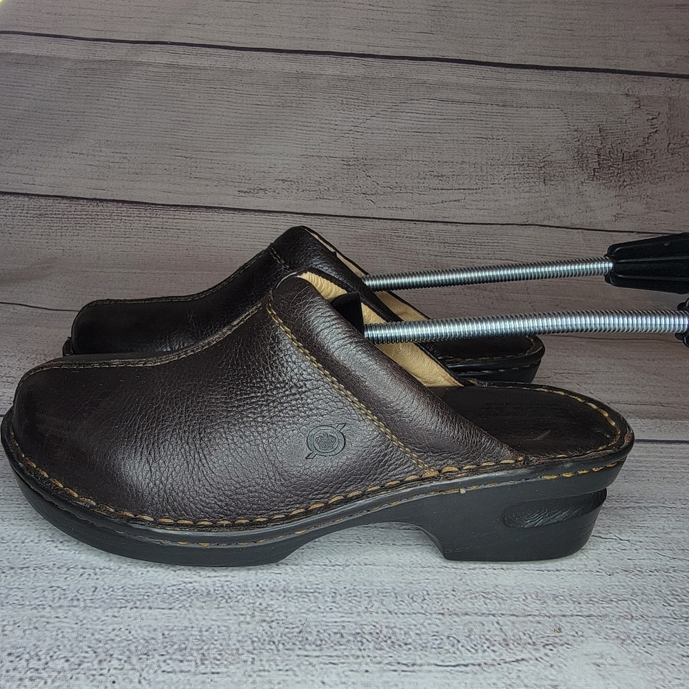 Born BOC Women's Brown Leather Wedge Platform Clog Mules Size 8M /W81008